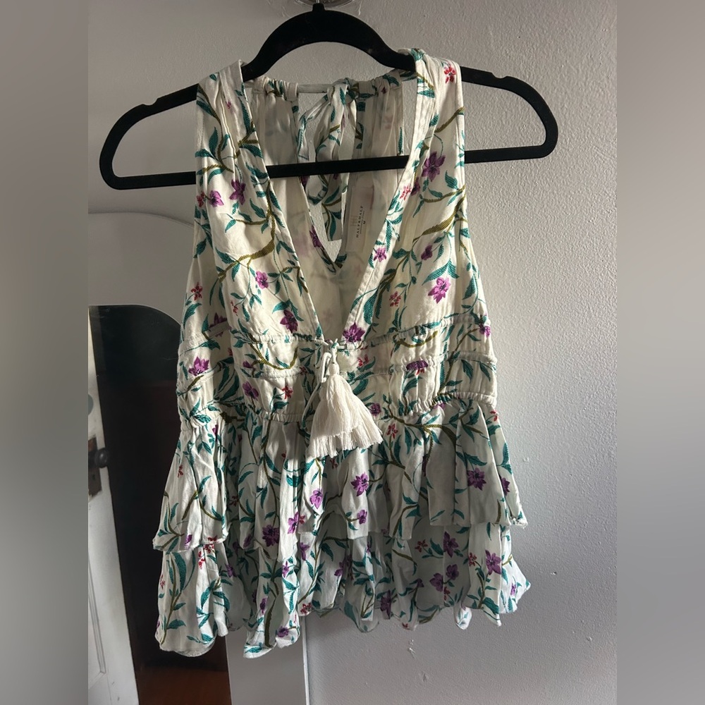 Floral Sleeveless Top with Tassel Detail